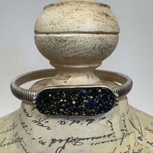 New Elegant Silver and Black Iridescent Druzy Bracelet